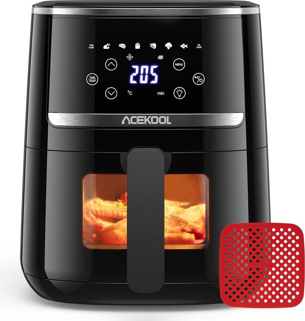 Heißluftfritteuse 5QT XXL Friteuse Heissluft Fritteusen Air Fryer mit Silicon Liner, 8 Presets Geräuscharme Air Fryers mit Sichtfenster