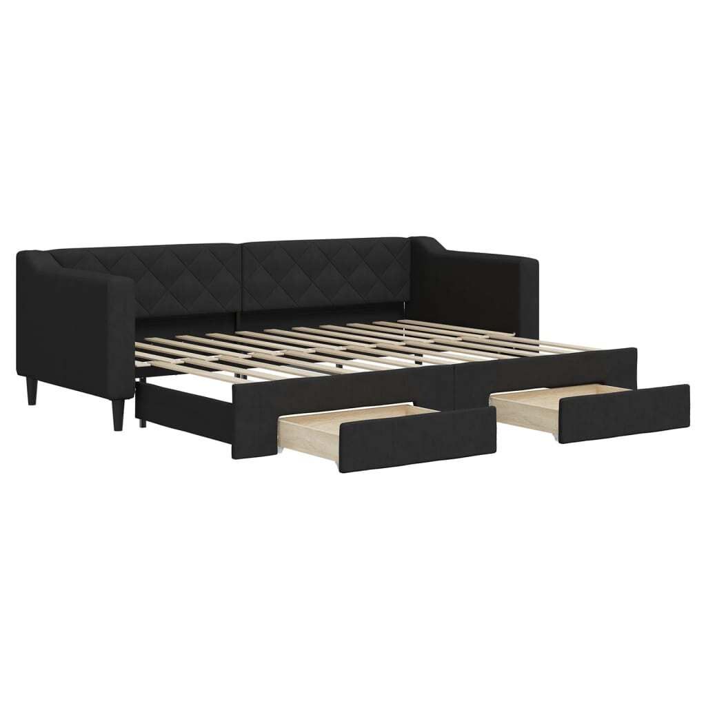 vidaXL Rozkładane łóżko dzienne z szufladami czarne 80x200 Zdjęcie produktu 