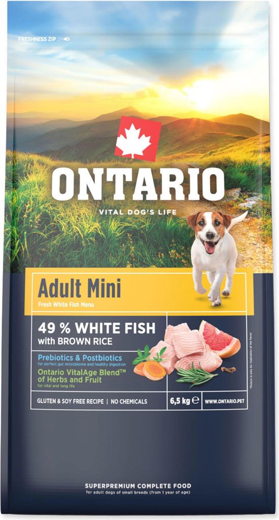 Ontario Adult Mini Fish & Brown Rice 6,5kg Futter