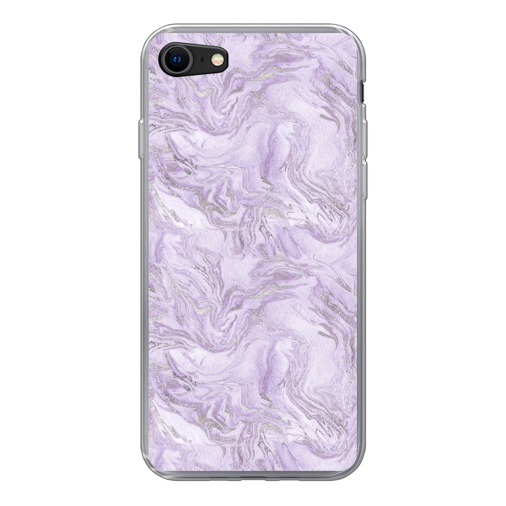 MuchoWow Handyhülle Schutzhülle Hülle für iPhone 7 Marmor - Silber - Muster Silikon Softcase Handy Hülle - Kartenhalter
