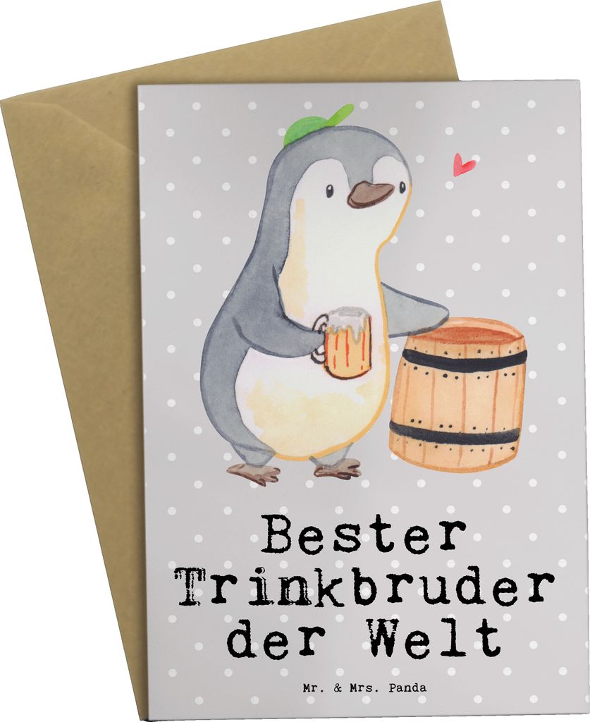 Mr. & Mrs. Panda Glückwunschkarte Pinguin Bester Trinkbruder der Welt - Grau Pastell - Geschenk, Grußkarten, Geschenkidee, osterkarten, einladung...