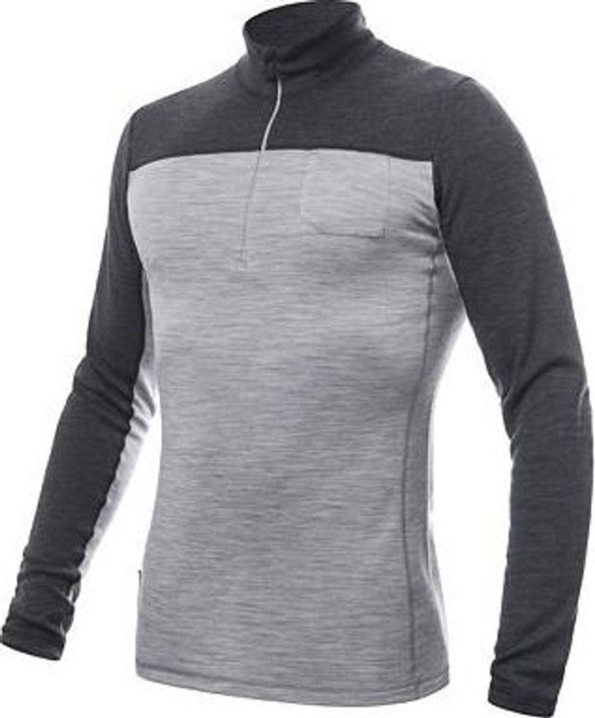 SENSOR MERINO BOLD Herren-Langarmhemd mit Reißverschluss, kühles Grau/Anthrazit, Größe S 2039553