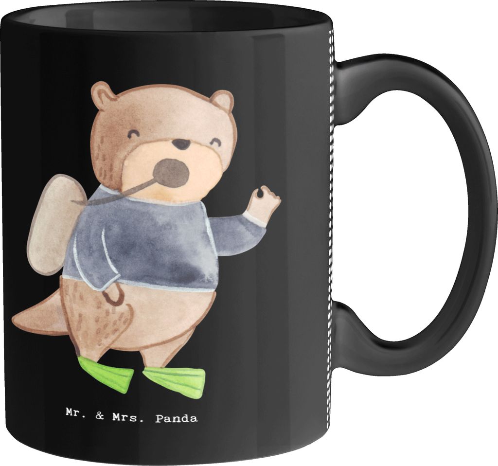 Mr. & Mrs. Panda Trinkbecher Tauchlehrer Herz - Schwarz - Geschenk, Keramiktasse, kaffeebecher keramik, Kaffeetasse, Becher, Tasse