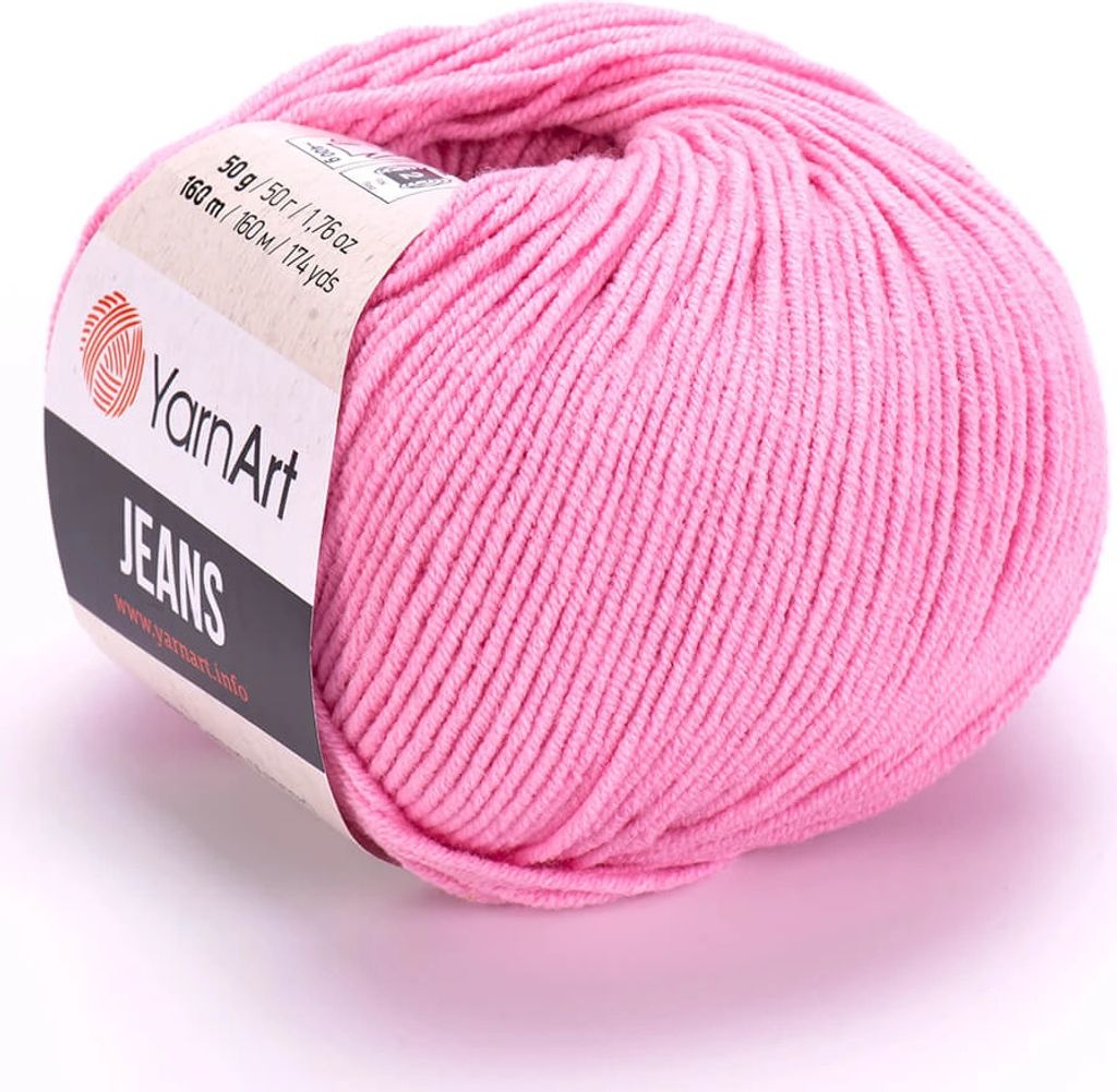 A ball of pink yarn with a label.