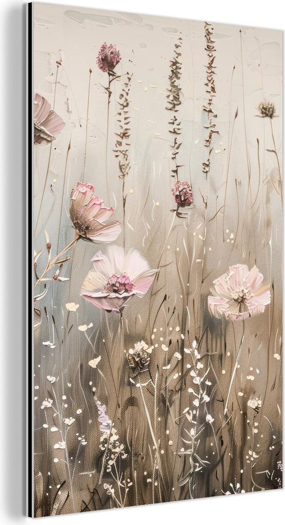 MuchoWow Wanddekoration Metall Metallbild Wandkunst 40x60 cm Blumen - Rosa - Modern - Beige MuchoWow Aluminium Gemälde - Wanddekoration aus Aluminium