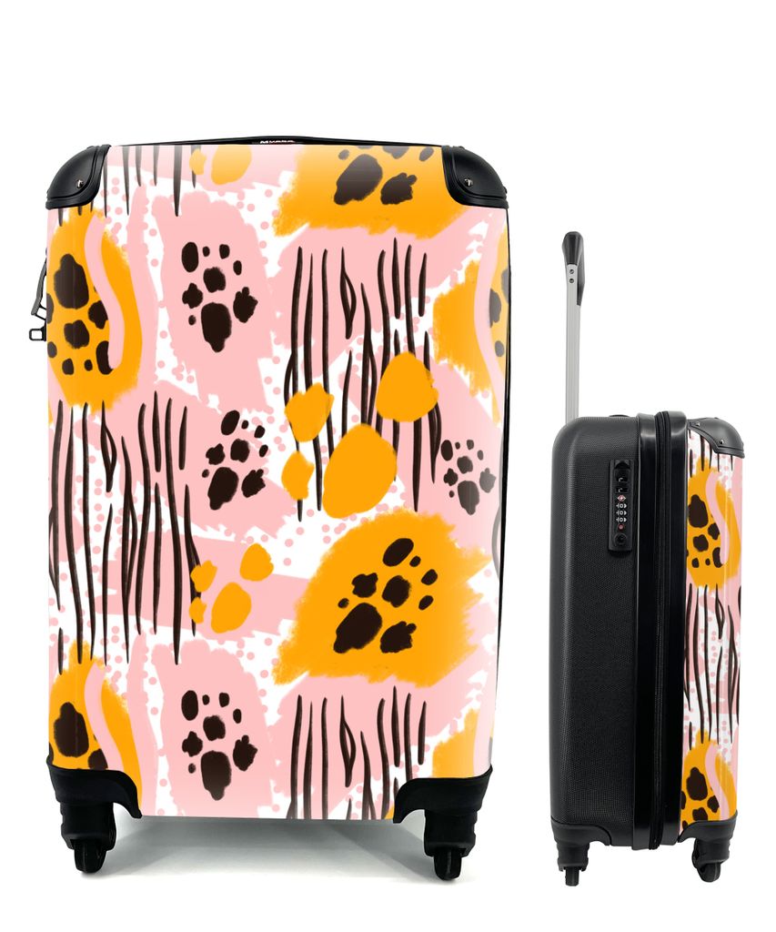 MuchoWow Koffer Handgepäck Trolley Rollkoffer Kleine Reisekoffer mit 4 Rollen - Rosa - Orange - Muster - Cabin Size < 55x40x23 cm & 55x40x20 cm ...