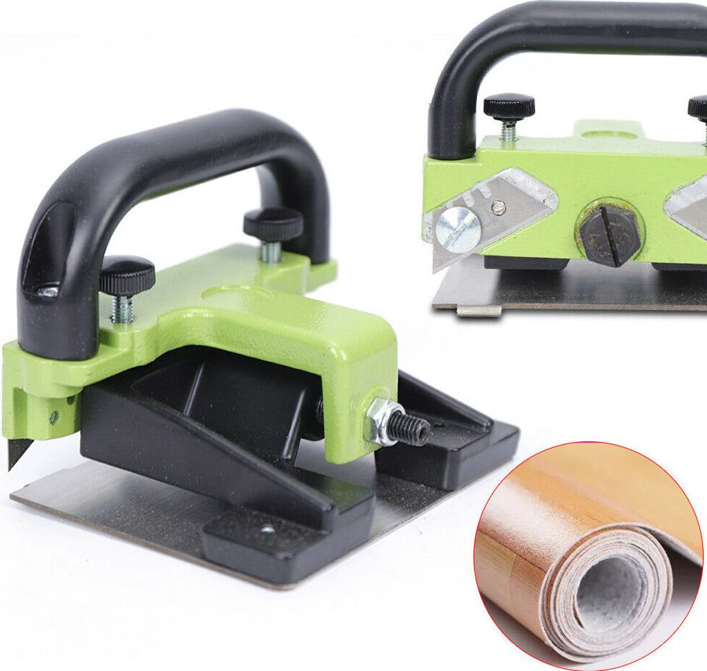 A tool for cutting floor coverings, shown with a roll of flooring material.