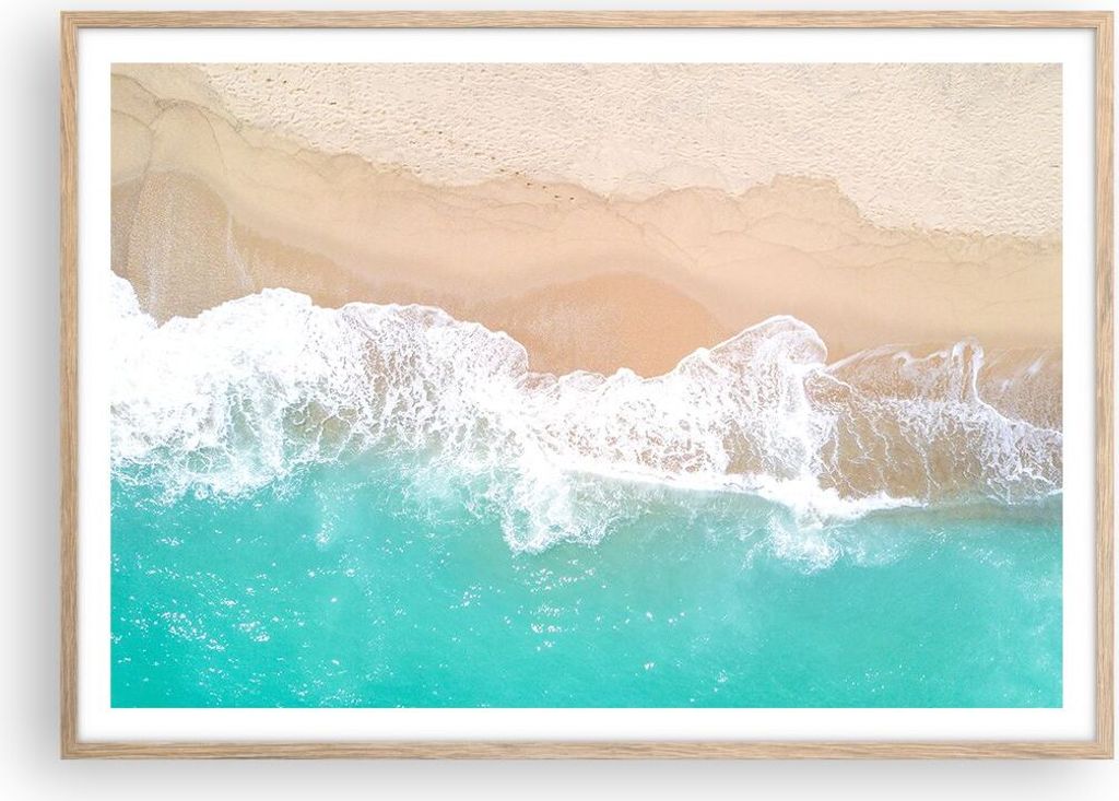 Gerahmtes Poster - Rahmen in heller Eiche - Meer Welle Sand - 100x70 cm - Wand Bild - Wanddeko - Wandbilder - Wandposter - Bilderrahmen - Bilder - ...