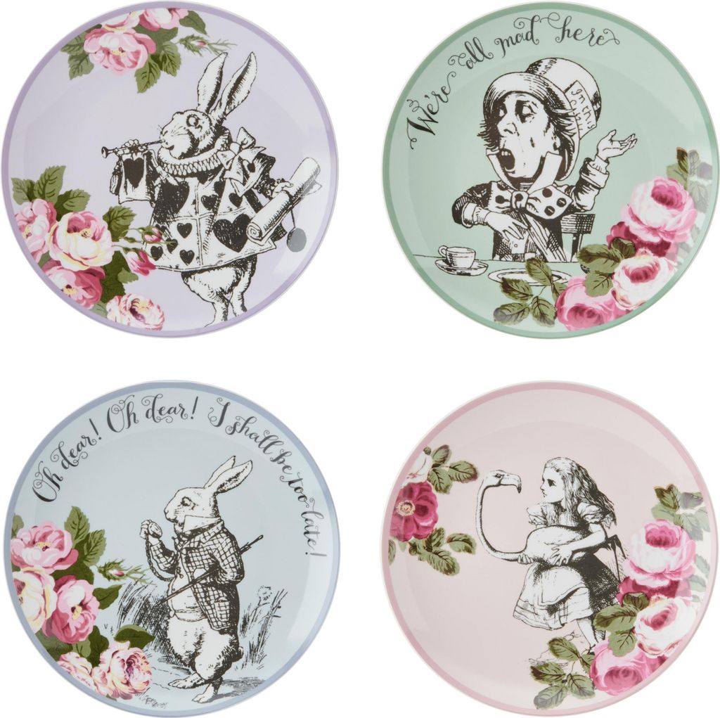 MIKASA und die V&A - Set de 4 Kuchenteller für den Nachmittagstee de, 21 cm, Knochenporzellan, Tee de Alice im Wunderland, spülmaschinenfest und ...