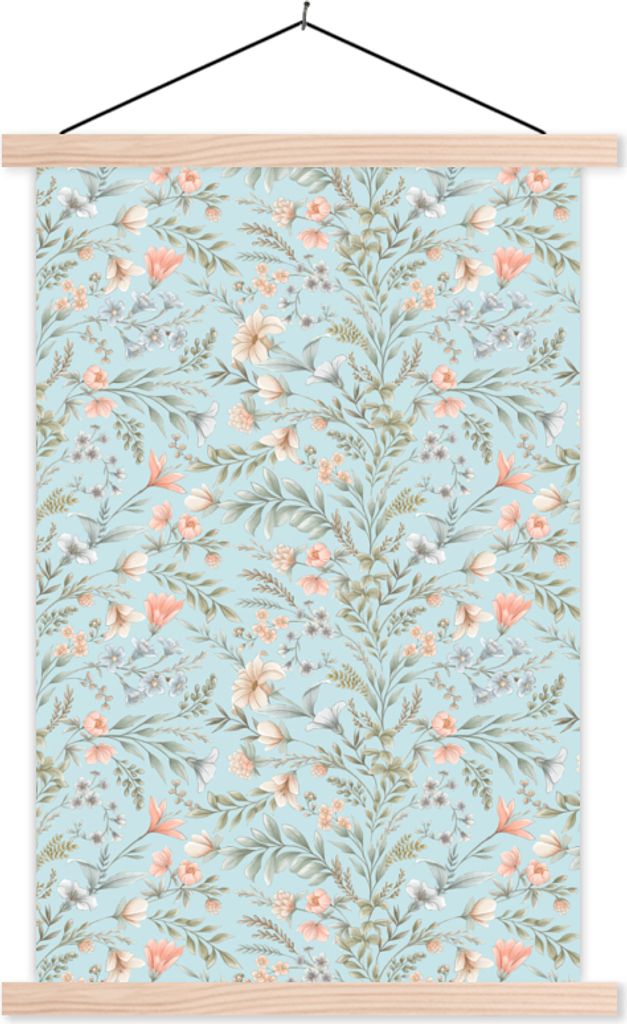 MuchoWow Textilposter Vintage - Pflanzen - Blumen 60x90 cm mit holzfarbenen Rahmen - Textil