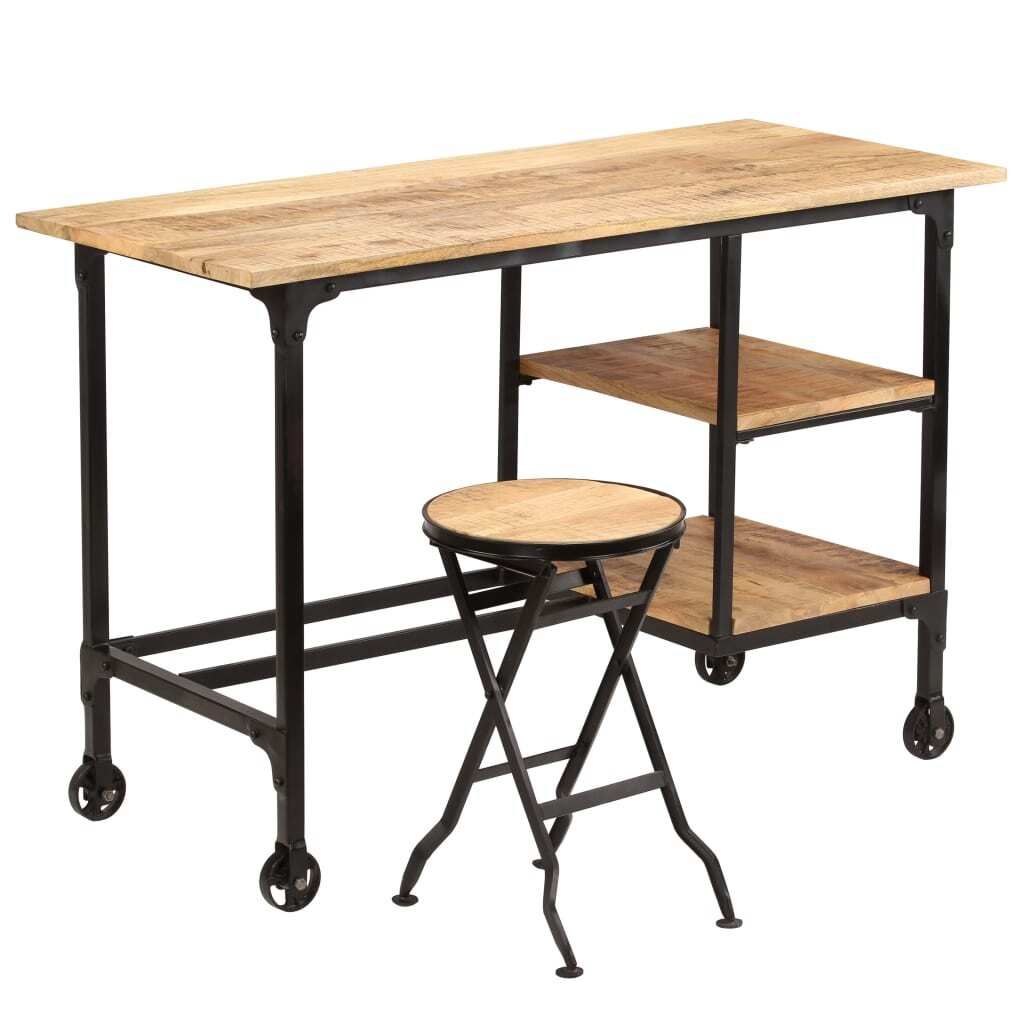 "WINTER SALE"Schreibtisch - elegantes Design - Computertisch/Bürotisch - mit Klapphocker Mangoholz Massiv 115x50x76cm DE410965 - Schreibtische