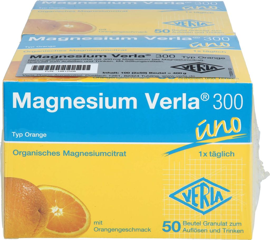 VERLA Magnesium 300 Trinkgranulat mit Orangengeschmack, 100 St. Beutel