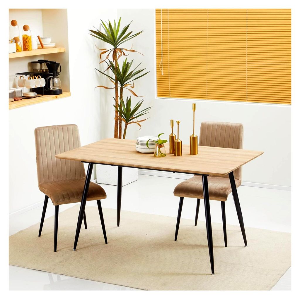 Esstisch für 4 Personen, Küchentisch mit Holzoptik und Stahlbeinen, 140 x 80 x 76 cm, Natur