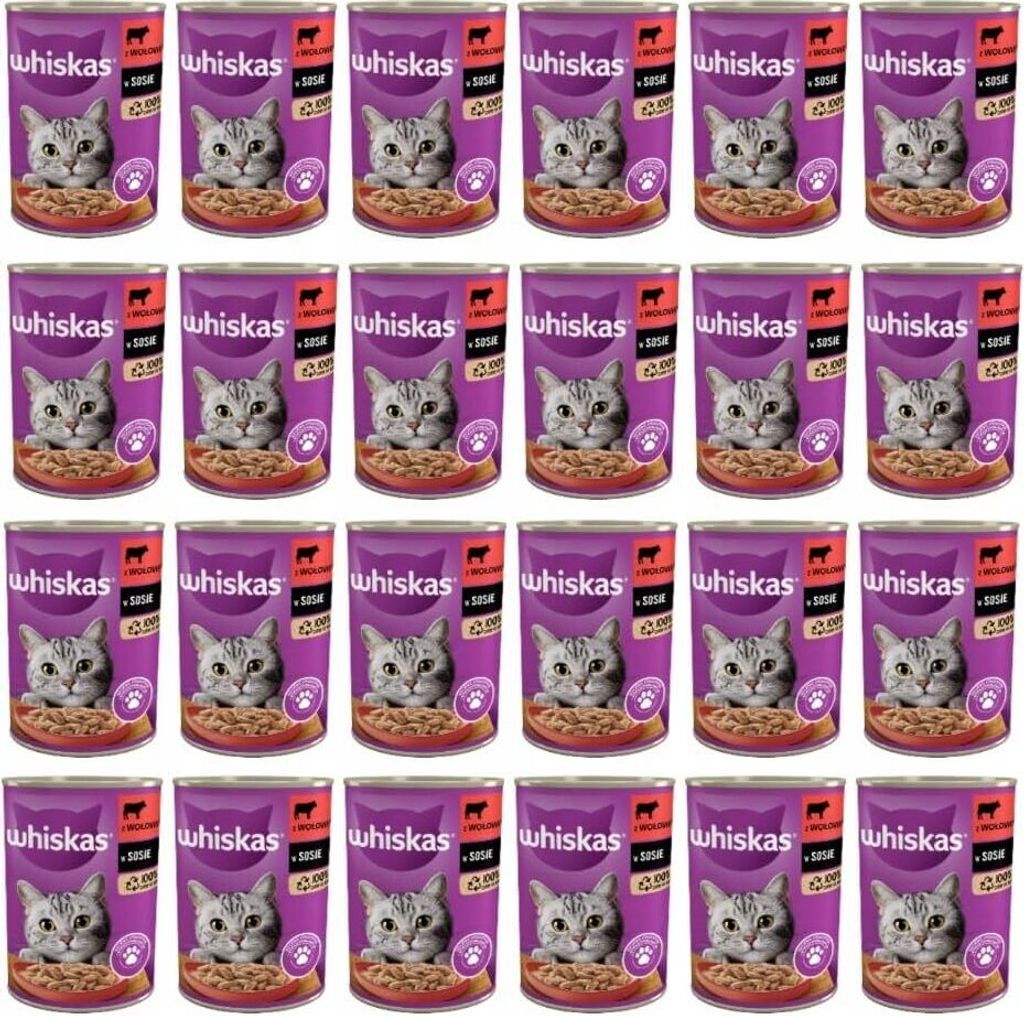 Whiskas Katzenfutter Nassfutter Adult 1+ mit Rindfleisch in Soße, 24 Dosen (24 x 400g)