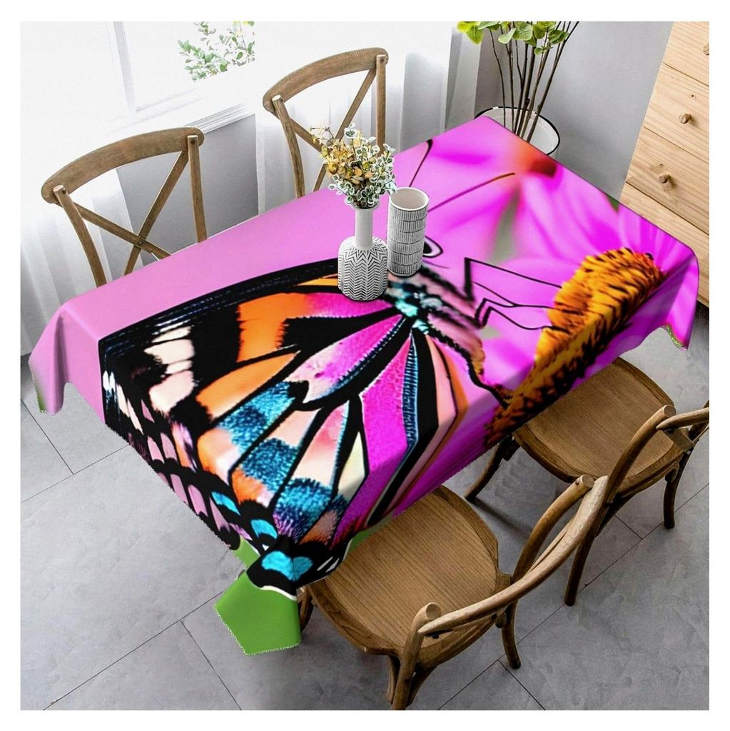 Rechteckige Tischdecke mit Blumenmuster und Schmetterlingsdruck für Picknick, Terrasse und Partys