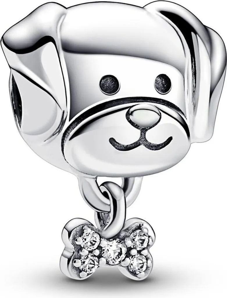 Perle Pandora chien et os en verre artisanal de 14mm pour femme élégante