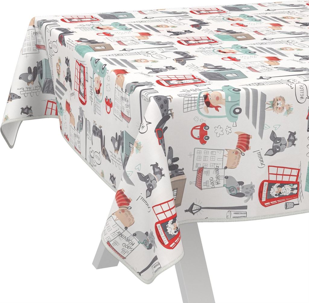 Tischdecke Comic Kindermotiv Mehrfarbig 160x140cm mit Band-Kante Wachstuch abwaschbar