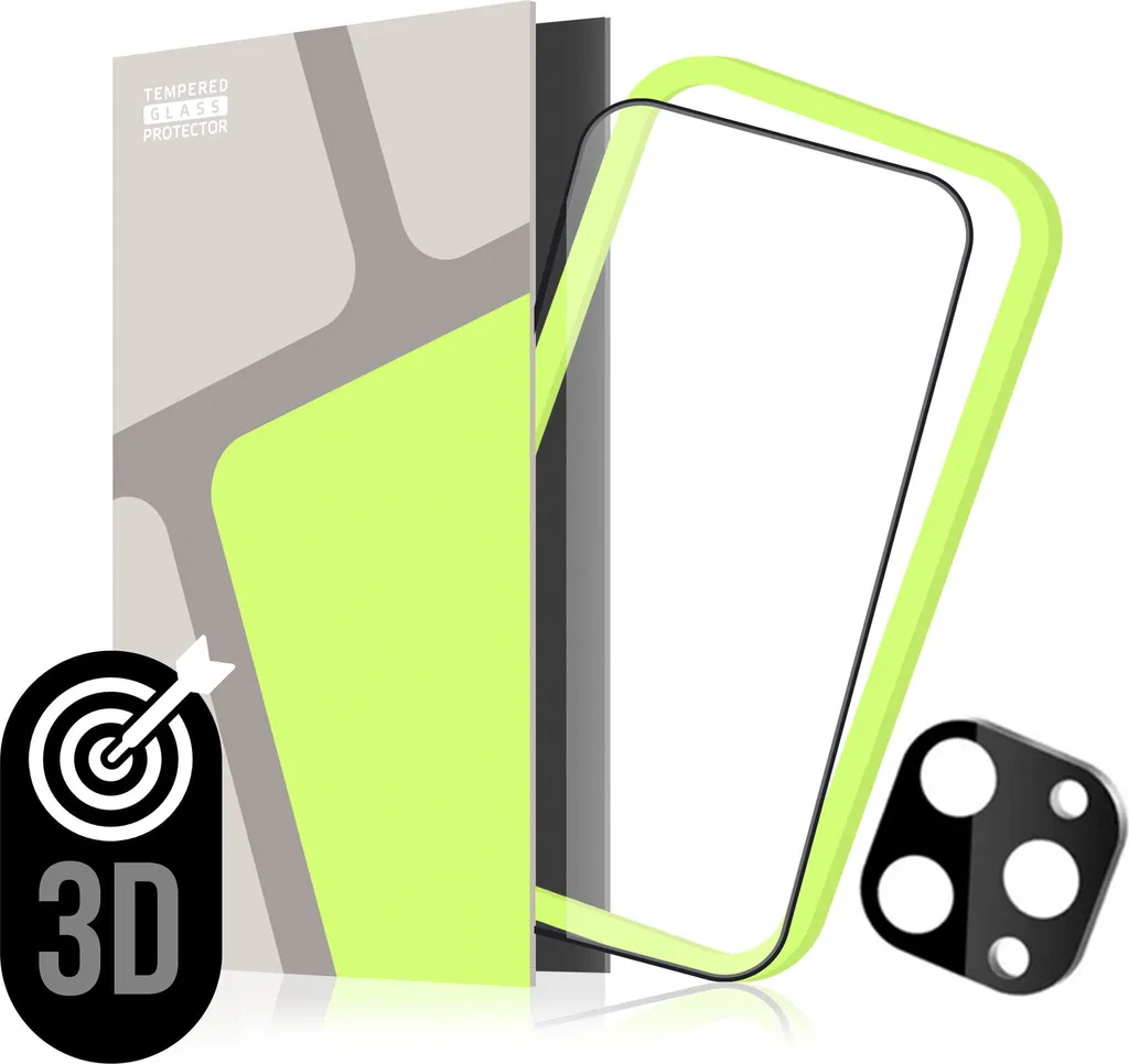 Protettore di vetro temperato 3D per iPhone 16 Pro Max + vetro della fotocamera + applicatore (compatibile con la custodia)