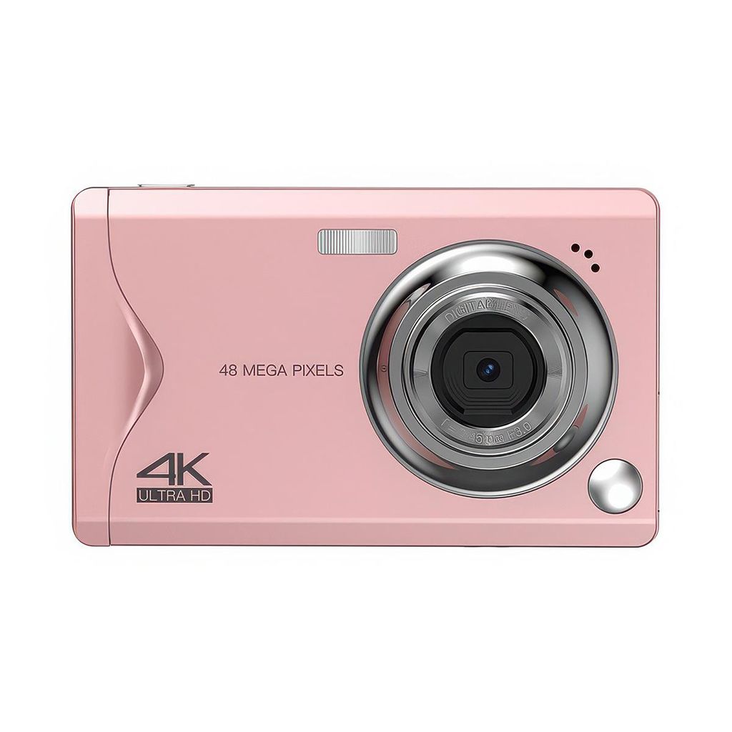 4K Digitalkamera 48MP Kompaktkamera, Mini Kamera mit 16X Digitalzoom, LCD-Display, 32GB Speicherkarte, für Anfänger & Reisen (Rosa)
