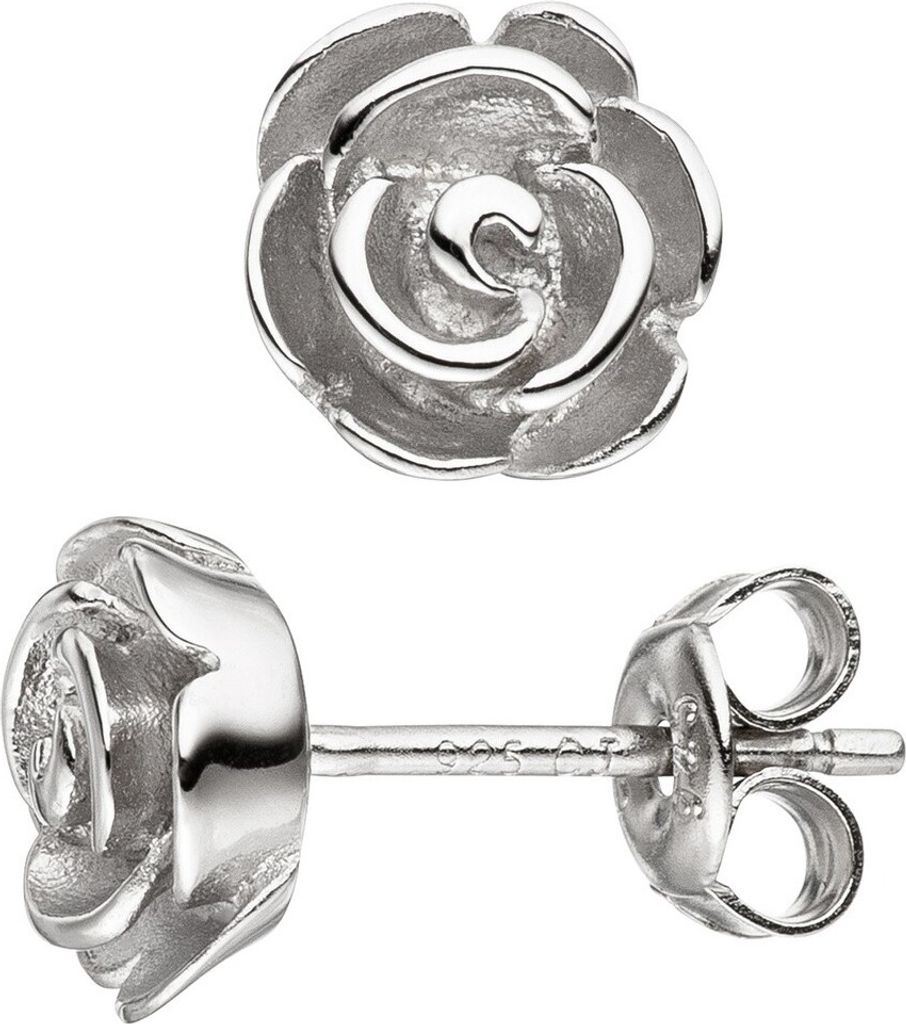 Paar Ohrstecker Rose Rosen aus 925 Silber mattiert Ohrringe Ohrschmuck für Damen
