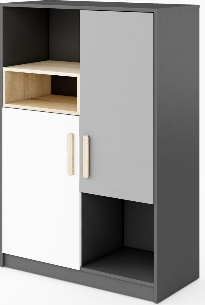 Furniture24 Schrank POK P06, Mehrzweckschrank, Kommode, Highboard mit 2 Türen, für Jugendzimmer und Kinderzimmer