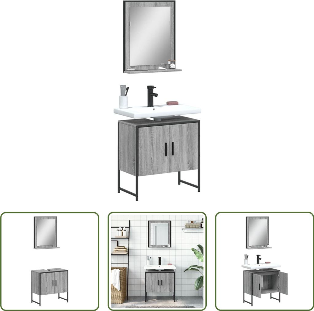 The Living Store 2-tlg. Badmöbel-Set Grau Sonoma Holzwerkstoff