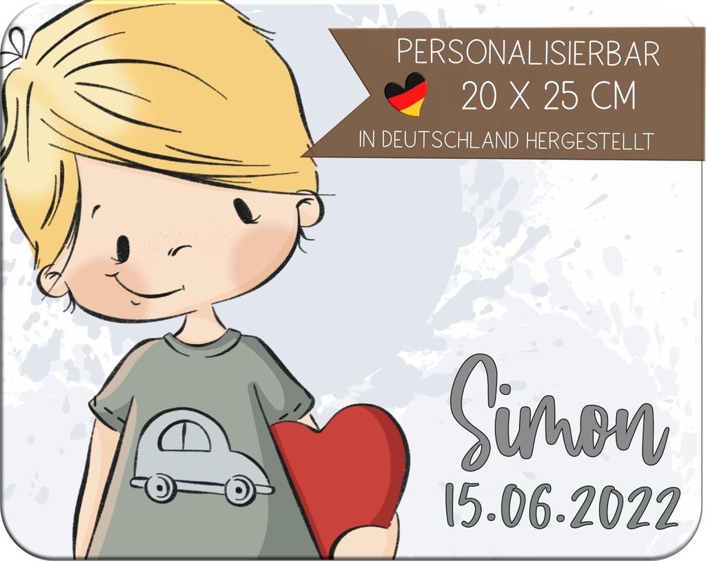 Kinder Frühstücksbrettchen Junge Herz mit Name personalisiert, Kunststoff, 20x25 cm