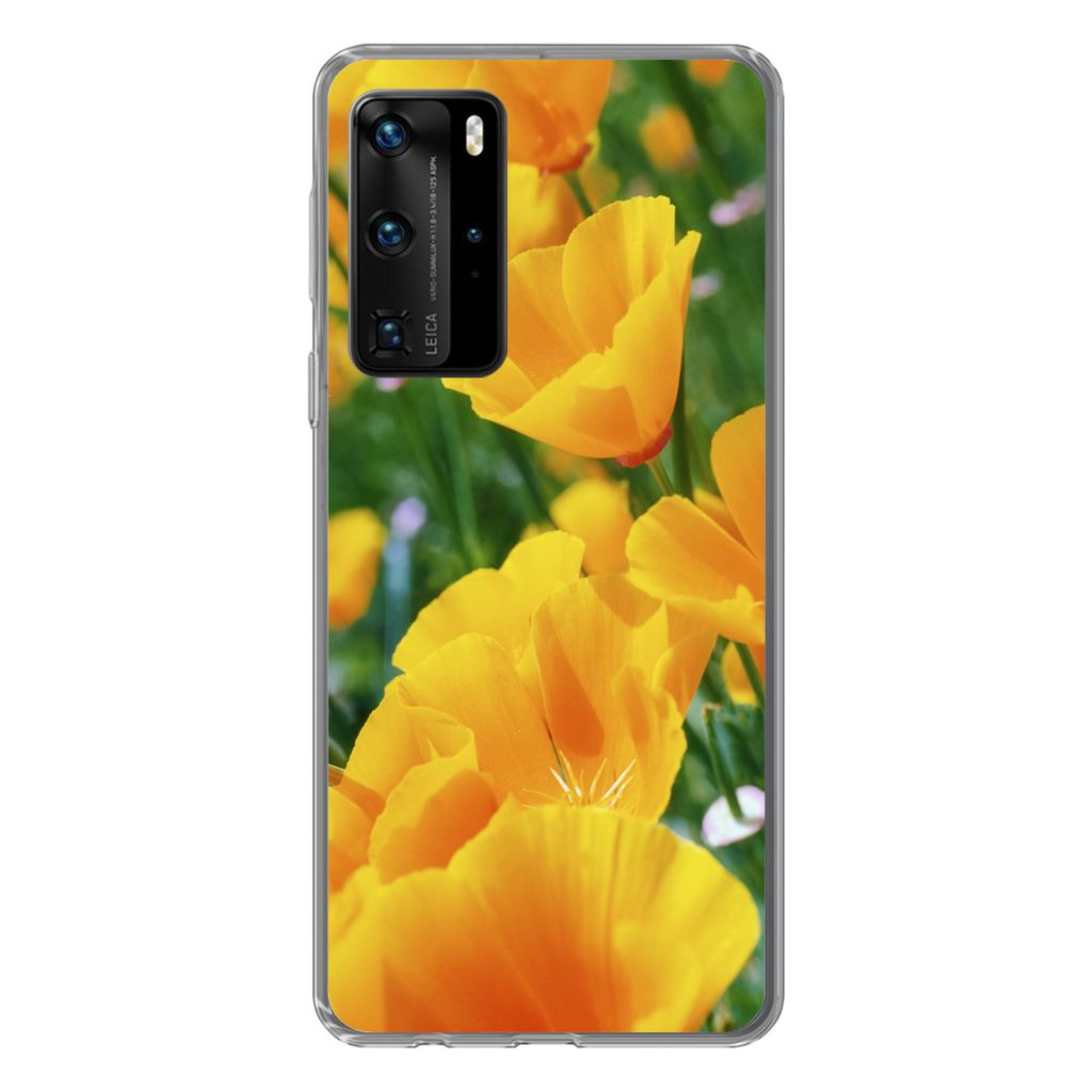 MuchoWow Handyhülle Schutzhülle Hülle für Huawei P40 Pro Blumen - Garten - Orange Silikon Softcase Handy Hülle - Schutz
