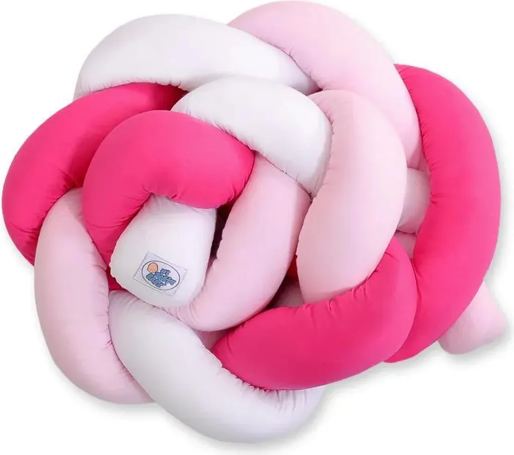 Tour de lit tressé pour bébé blanc rose et rose profond 180 cm - Knot