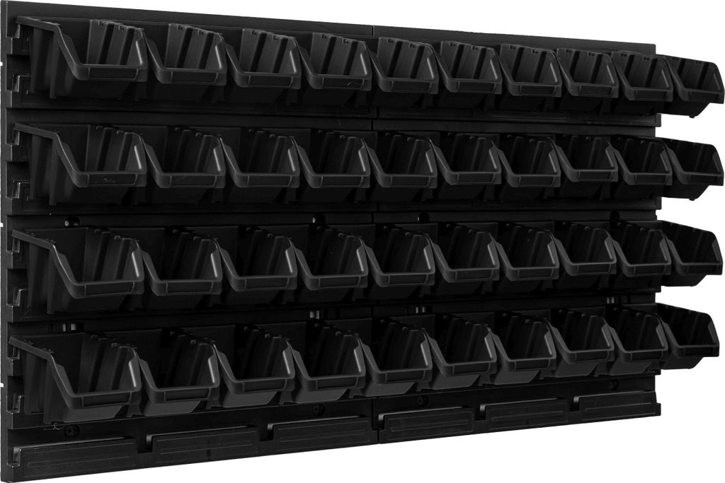 Lagersystem Werkstattregal | 78 x 39 cm | 40 stck. Box | Wandregal mit Stapelboxen - Wandplatten Extra Starke Schüttenregal Warkzeuglochwand Lager...