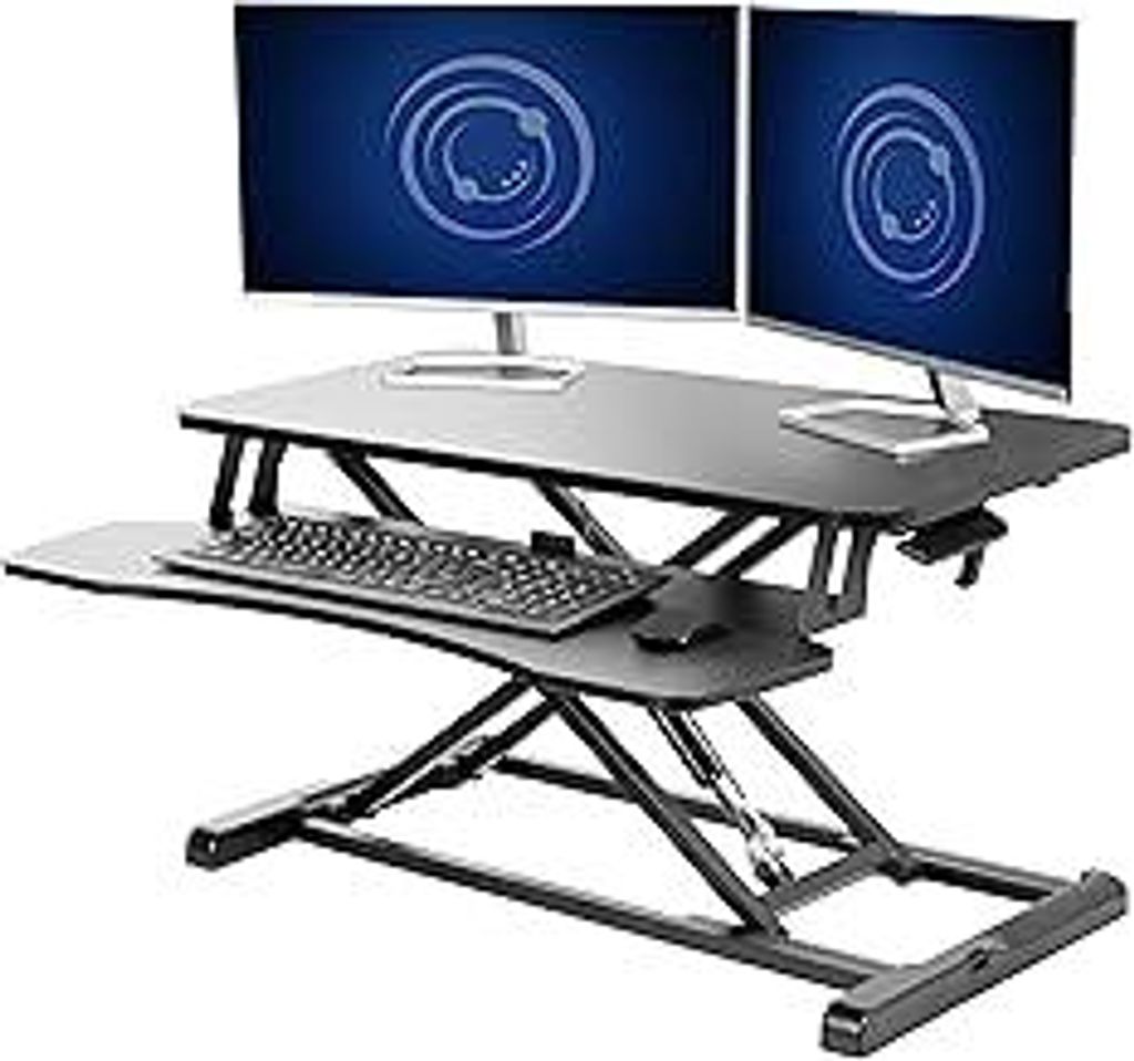 VIVO 32” Stehpult-Konverter mit höhenverstellbarem Aufsatz, Steh-Sitz-Arbeitsplatz für zwei Monitore und Laptop, mit breiter Tastaturablage, Sc...