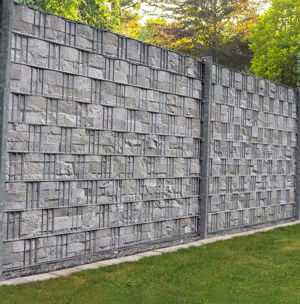 Sichtschutzstreifen Steinwand hellgrau Sichtschutz Garten Zaun - Teil1 - 9 Streifen - 250x180cm