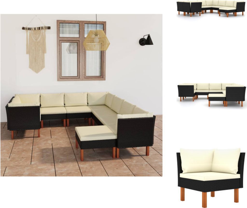 vidaXL 9-tlg. Garten-Lounge-Set mit Kissen Poly Rattan Schwarz - Gartenmöbel-Sets