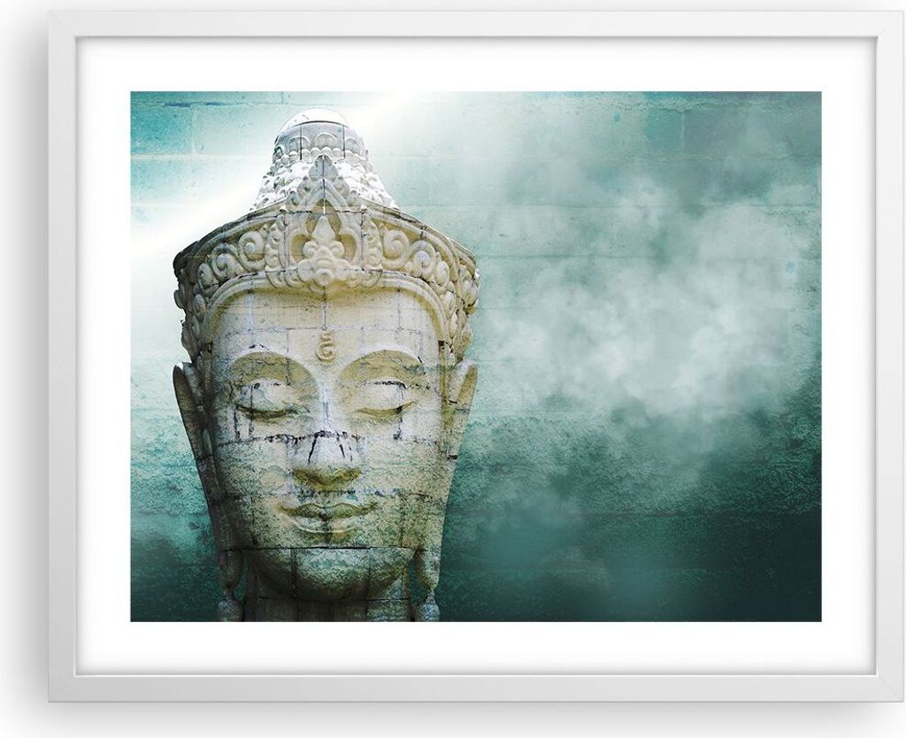 Gerahmtes Poster - Weißer Rahmen - Buddha Grafik Türkis - 50x40 cm - Wand Bild - Wanddeko - Wandbilder - Kunstposter - Wandposter - Bilderrahmen ...