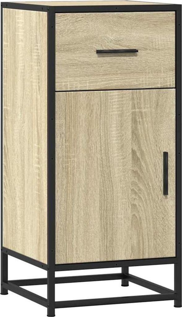A standalone image of a small cabinet with a drawer and a door.