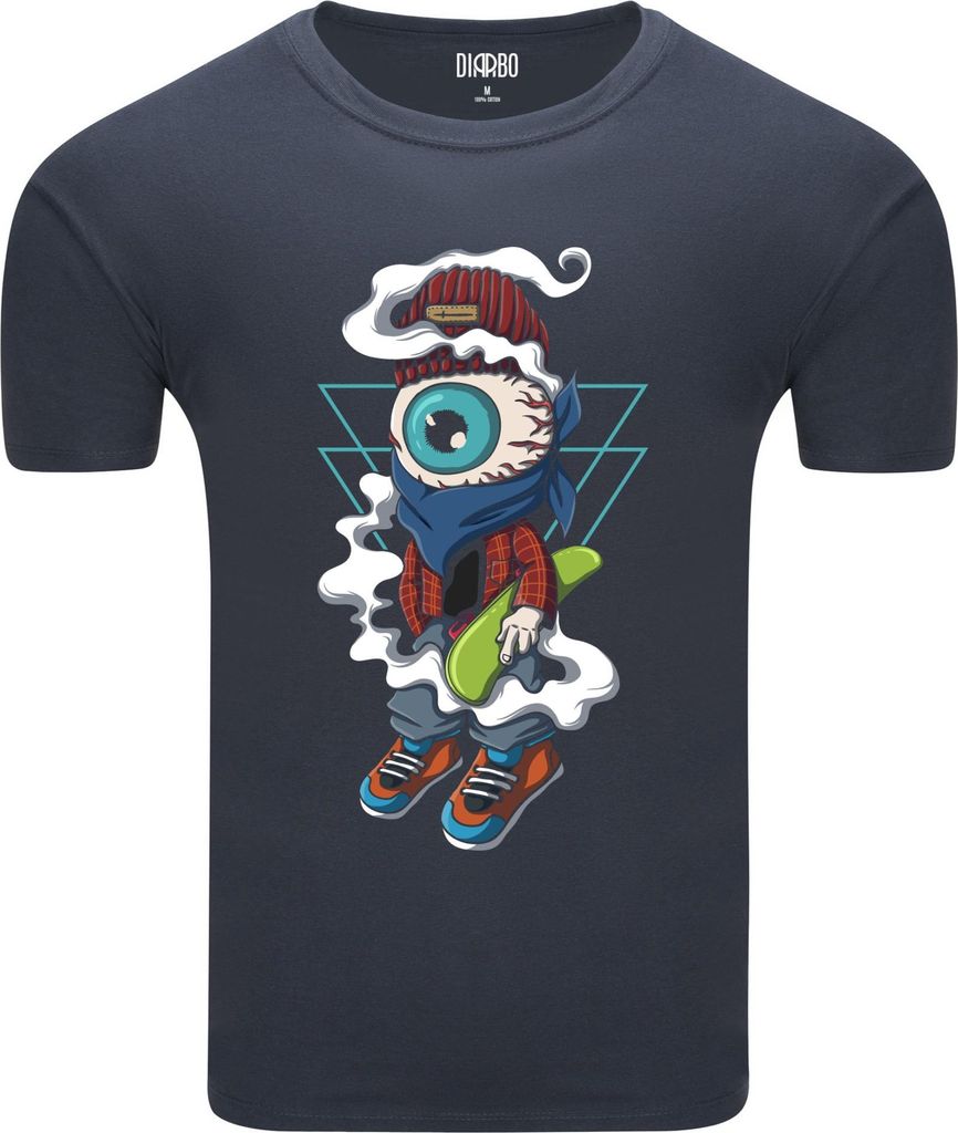 Diarbo Herren T-Shirt mit Skateboard Druck One Eye Skateboarder Dunkelgrau Gr.XL