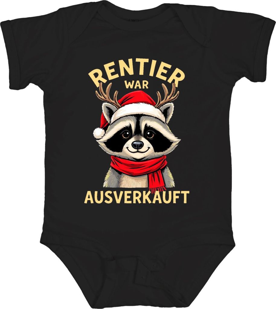Rentier war t Waschbär Weihnachten lustig Geschenk Unisex Baby Body, Schwarz, 3/6
