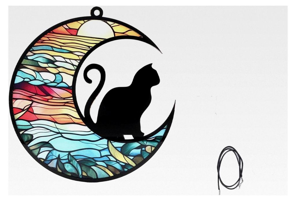 Buntglas-Katzen-Gedenk-Sonnenfänger, UV-bedrucktes Acryl-Hängeornament für den Verlust einer Katze