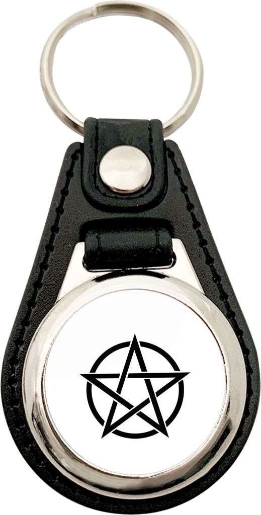 Huuraa Anhänger Pentagramm Drudenfuß Geschenk Metall mit Kunstleder Einkaufswagenlöser Pentagramm Präsent