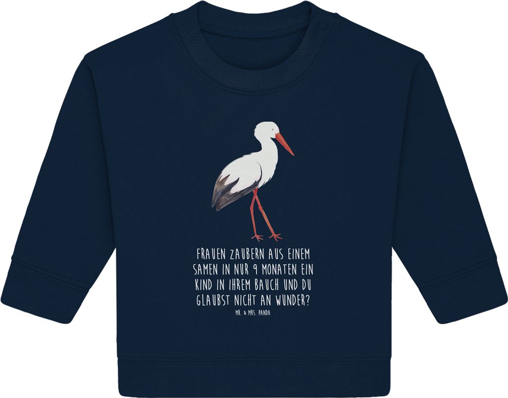 Mr. & Mrs. Panda Organic Baby Pullover Storch 24. - 36. Monat - French Navy - Geschenk, Störche, Schwanger, Schwangerschaft, Bullover, Lustige Spr...