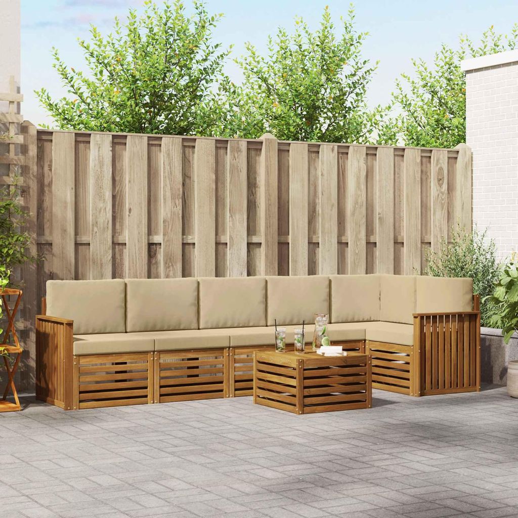 "Neues Produkt" Sofagarnituren - CLORIS - Terrassen-Sofa - 7 pcs - Natur und Beige Massivholz Akazie - Modern Gartensofas V1983