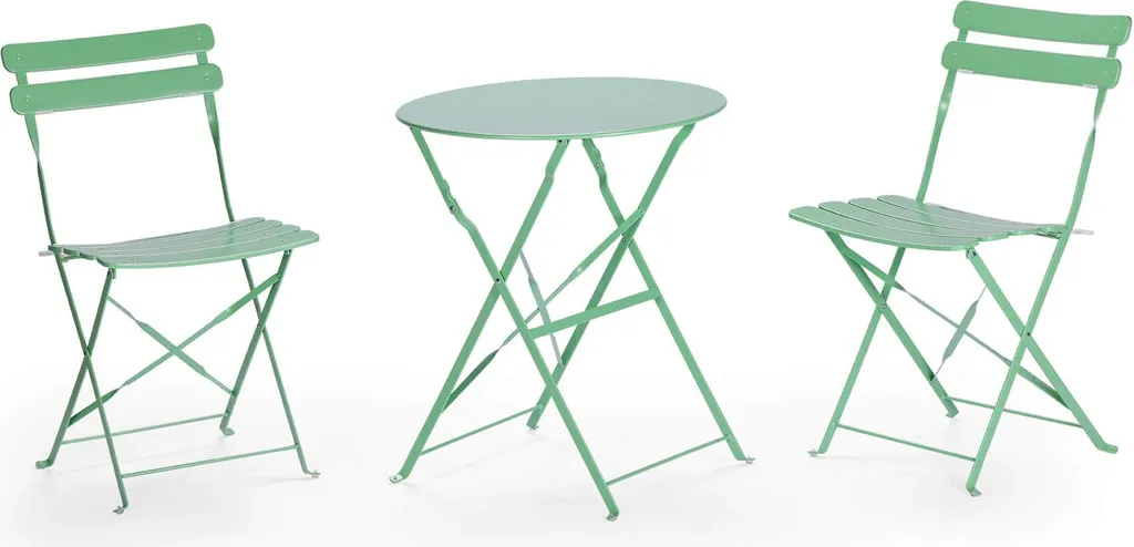 Ensemble bistrot pour balcon table ronde et 2 chaises Daflah acier vert
