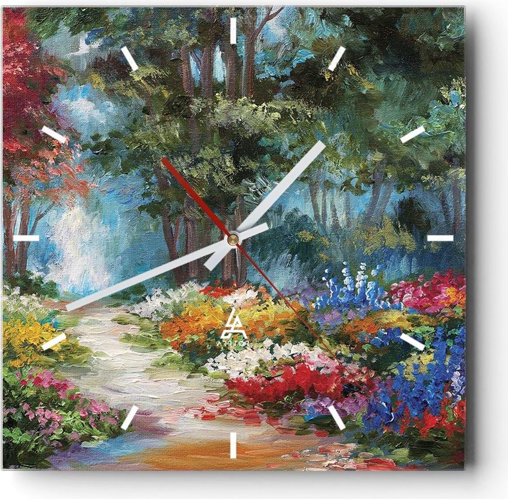 Wanduhr - Quadrat - Glasuhr - Impressionismus Natur Wald - 30x30cm - Schleichendes Uhrwerk - Lautlos - zum Aufhängen bereit - Dekoration Modern - ...