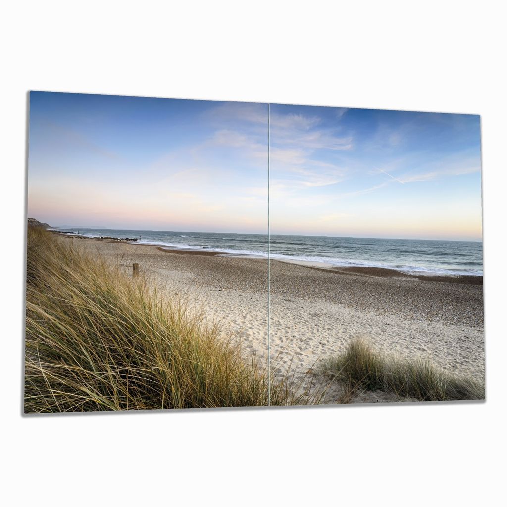 Wallario Herdabdeckplatte aus Glas, Größe 80 x 52 cm 2-teilig, Motiv Strandspaziergang im Urlaub an der Ostsee