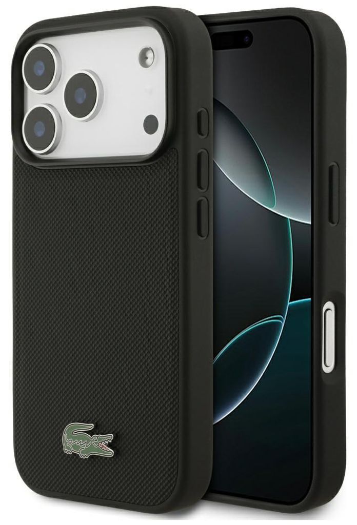 Lacoste iPhone 18 Pro hoesje, MagSafe, Petit Pique, zwart, Productafbeelding 