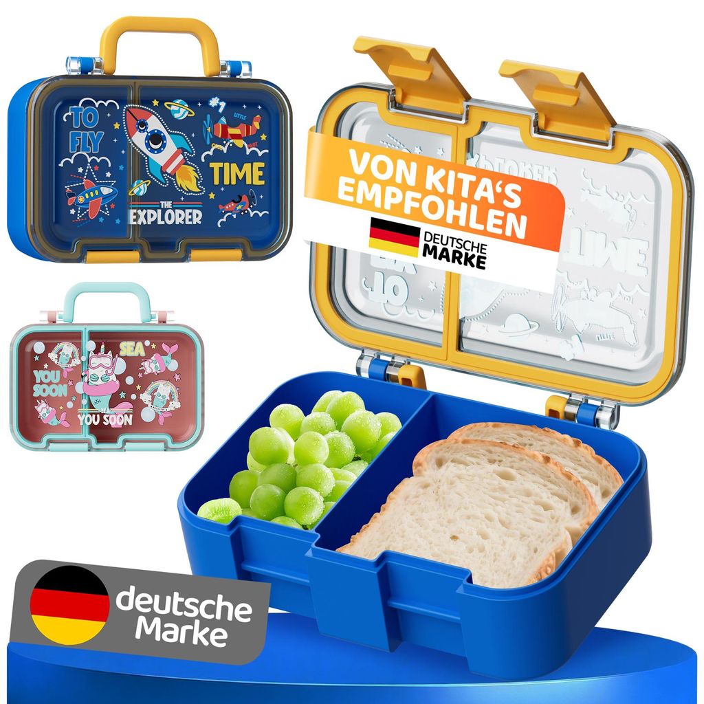 900ML Brotdose Auslaufsicher Kinder mit Fächern Snackbox mit Fächern Kinder Bento Box Blau