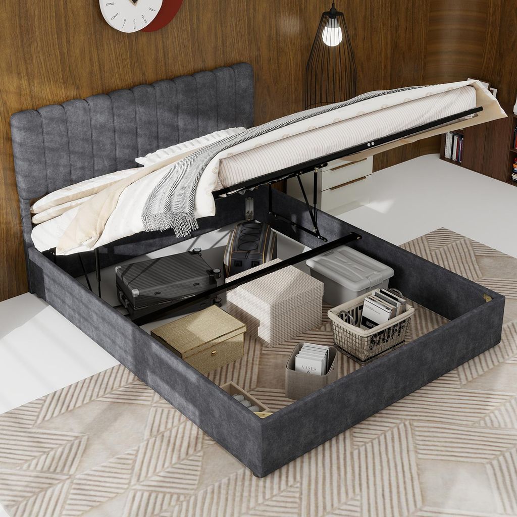 MODFU Doppelbett 140x200 Polsterbett mit Stauraum mit Gasliftmechanismus,Bettrahmen Bettgestell aus holländischen Samtstoff mit Federn,ohne Matrat...
