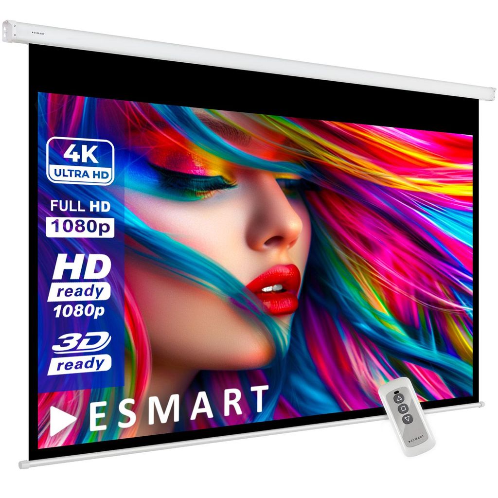 ESMART Economy EXM Motor-Leinwand 137 cm Bild 100 x 56 cm (45") | Format 16:9 | Fernbedienung | Heimkino elektrische Beamer Projektionsleinwand Motor