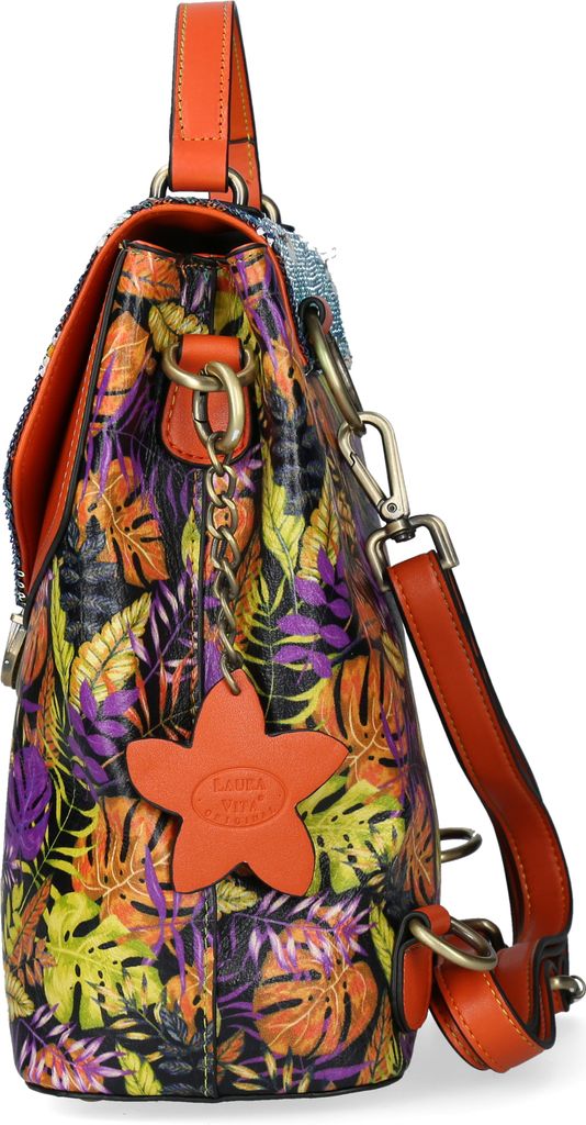 Laura Vita Damen Rucksack Handtasche Steckschloss lässig Trend Sommerfarbe Artio, Farbe:Orange