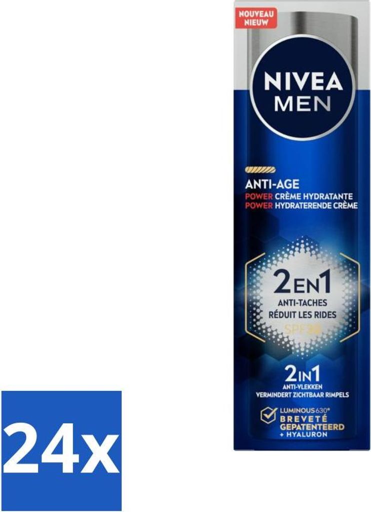 NIVEA MEN - Anti-Age 2-in-1 Power - Feuchtigkeitsspendende Gesichtscreme LSF 30 - 50 ml - Vorteilspack - 24 Stücke